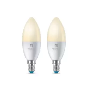 Image of 4lite WiZ Connected Candle Dimmable Warm White WiFi LED Smart Bulb - E14, Pack of 2