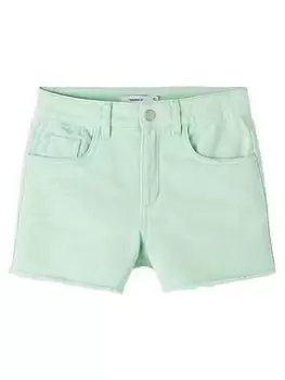 Image of Name It Girls Coloured Denim Shorts - Green Ash, Light Green, Size Age: 11 Years, Women