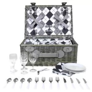 Image of 4 Person Wicker Picnic Basket Checkered