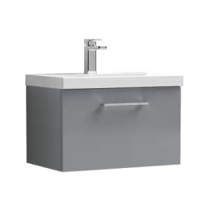 Image of Arno Gloss Cloud Grey 600mm Wall Hung Single Drawer Vanity Unit with 40mm Profile Basin - ARN1322A - Cloud Grey - Nuie