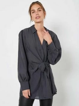 Image of Mint Velvet Tie Front Shirt - Charcoal