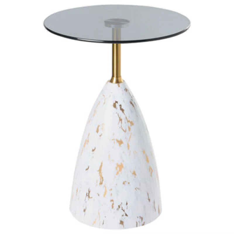 Image of Beliani Side Table Wabby Tempered Glass White Marble