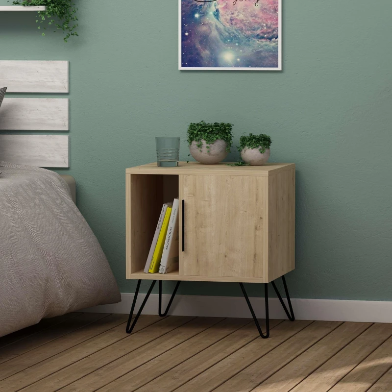 Image of Decortie Glynn' Modern Bedside Table with Metal Hairpin Legs 50cm in Natural Size: 1 Pack Natural Unisex 1 Pack