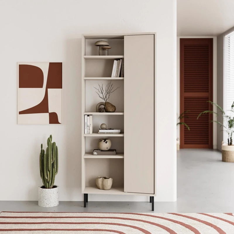 Image of FWStyle FWStyle Modern 5 Tier Curved Sandstone Bookshelf Storage Unit in Beige Beige One Size Unisex 5056413128287