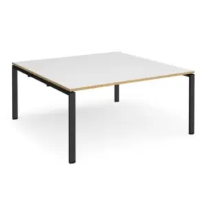 Image of Adapt square boardroom table 1600mm x 1600mm - Black frame and white top with oak edging