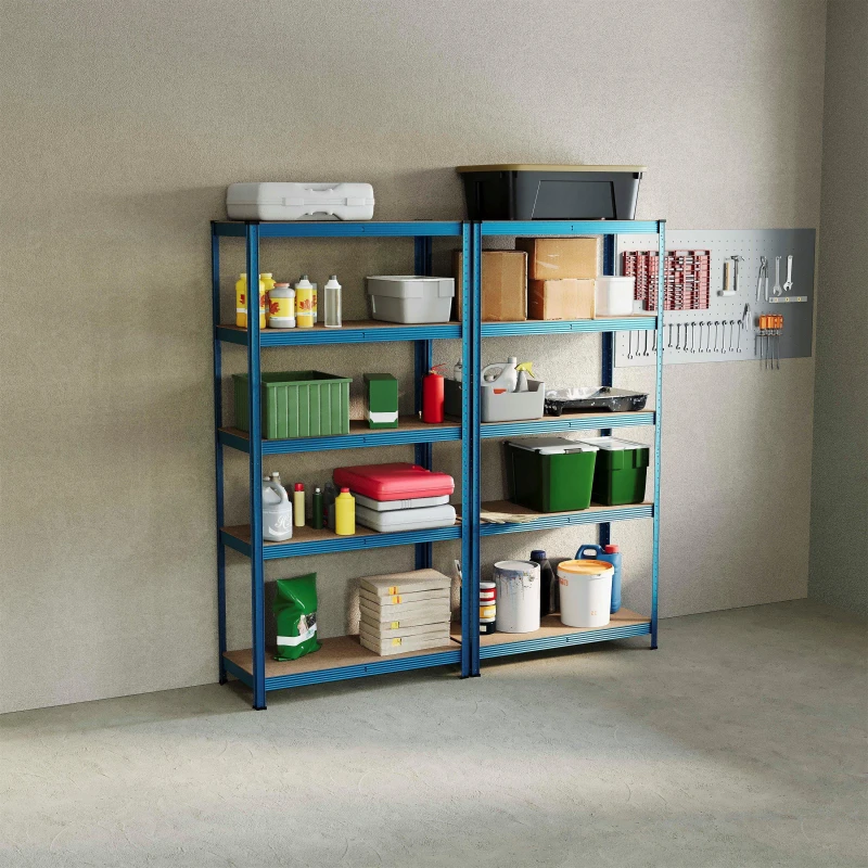 Image of Lassic 5 Tier Heavy Duty Large Garage Shelves - 2 Bay Blue unisex 5 Tier