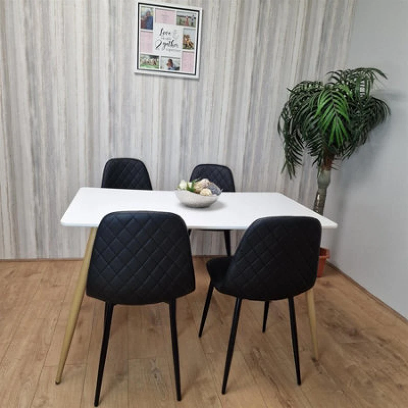 Image of KOSY KOALA KOSY KOALA Wooden White Dining Table with 4 Black Faux Leather Padded Chairs White One Size Unisex 5061055340195