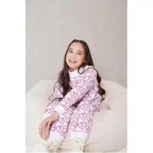 Image of I Saw It First Pink Girls Heart Repeat Print Oversized Joggers - Pink