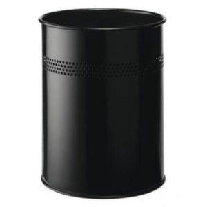 Image of Durable 15 Litre Metal Round Waste Basket with 30mm Decorative Perforated Ring Black