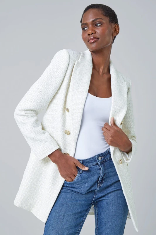 Image of Roman Womens Tailored Longline Boucle Jacket in Ivory Size: 16 Ivory Female 16