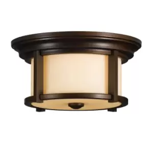 Image of Merrill 2 Light Outdoor Flush Mount Ceiling Light Heritage Bronze IP44, E27