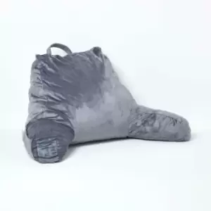 Image of Homescapes - Grey Reading Pillow Memory Foam Filling & Velvet Cover, Large - Grey