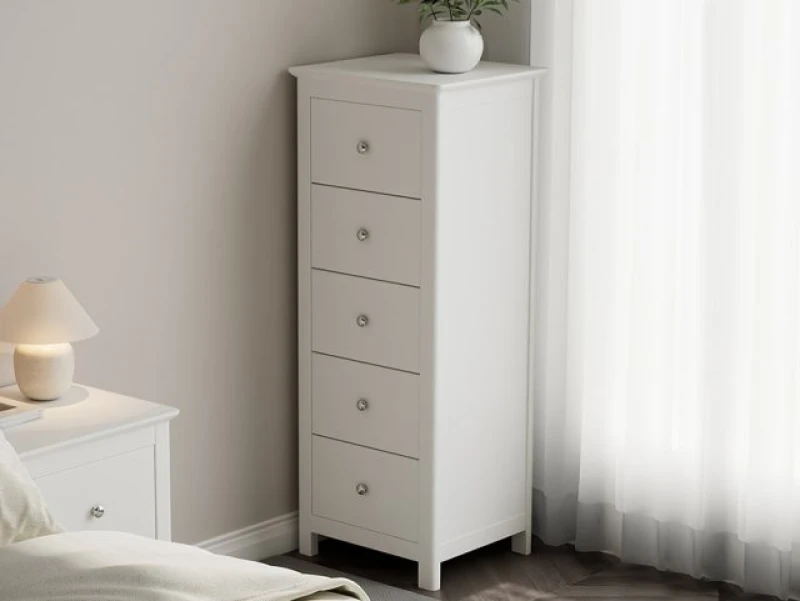 Image of Core Nairn 5 Drawer White Narrow Chest of Drawers