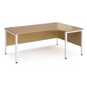 Image of Office Desk Right Hand Corner Desk 1800mm Oak Top With White Frame 1200mm Depth Maestro 25 MB18ERWHO