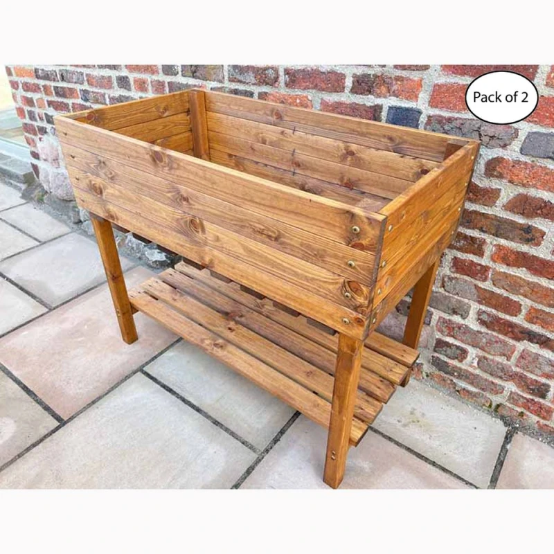 Image of Charles Taylor Multi Pack of 2 - The Peakes Veg Planter - Wood - L55.5 x W102 x H85cm in Light Brown Light Brown Unisex