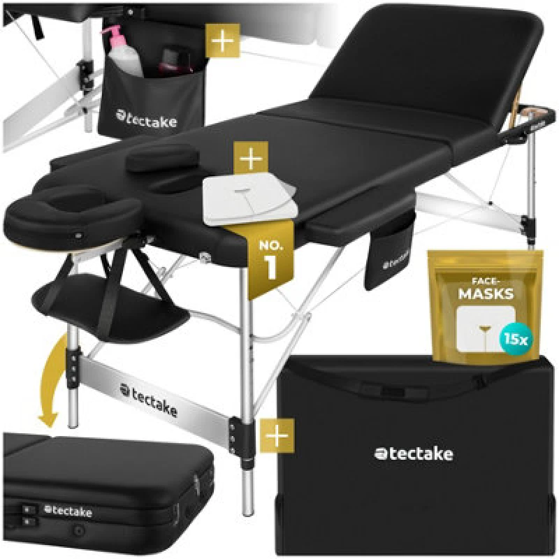 Image of Tectake Massage Table Ko Tao - 3 Zones, 78Cm Wide, Aluminium Frame, Folding, Carry Bag - Black