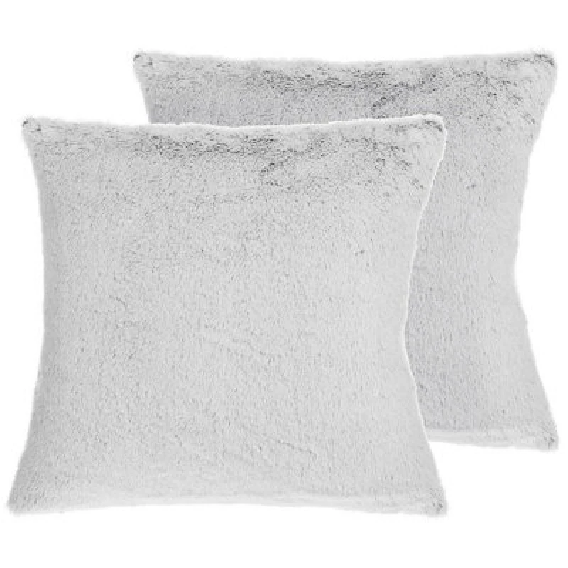 Image of Beliani Set Of 2 Decorative Cushions Clematis Faux Fur 45 X 45cm Light Grey Solid