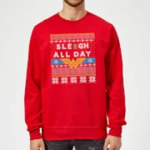 Image of Wonder Woman 'Sleigh All Day Christmas Sweatshirt - Red - M