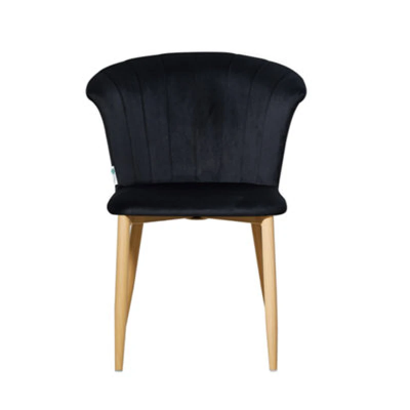 Image of Life Interiors Single Black Elsa Velvet Dining Chair With Wooden Legs, Curved Back & Comfortable Seating