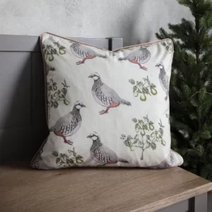 Image of Partridge and Pear Tree Cushion Natural