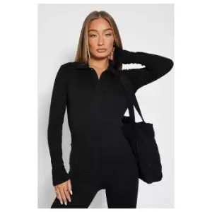 Image of I Saw It First Rib Button Collar Bodysuit - Black