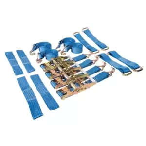 Image of Silverline Car Transporter Alloy & Steel Wheels Tie-Down Set 16pce - 3m x 50mm - Rated 2000kg Capacity 4000kg