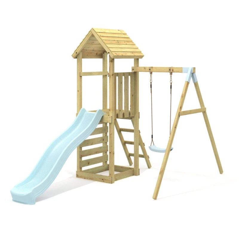 Image of OutdoorToys Rebo Garden Climbing Frame with Swing & Slide for Kids - Rainier Ice Blue Blue Unisex
