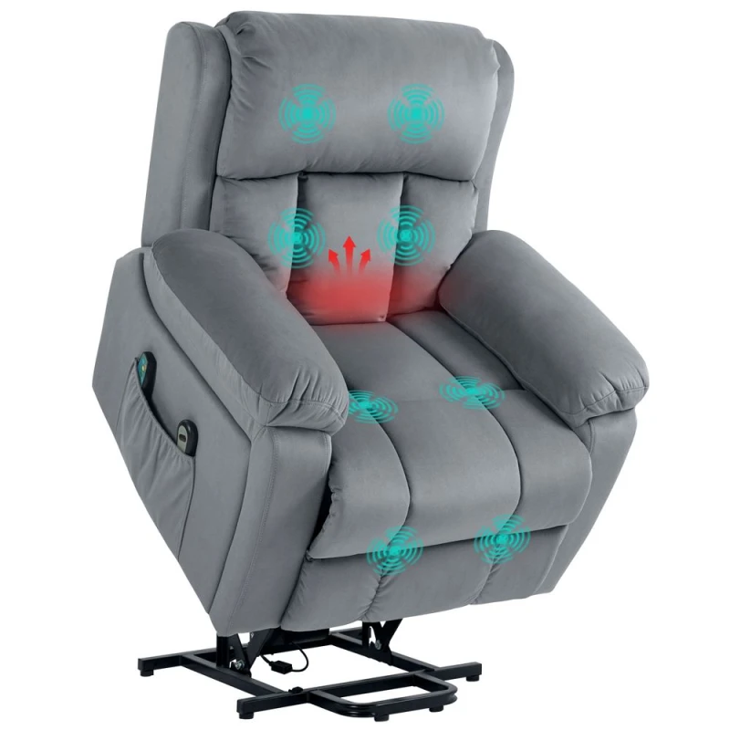 Image of HOMCOM Lift Chair Riser And Recliner Chair With Vibration Massage Grey 713-167V70GY