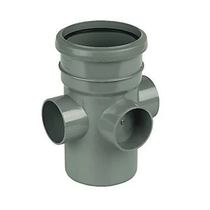 Image of FloPlast SP581G Soil Pipe 3 Socket Boss Pipe Socket - Grey 110mm