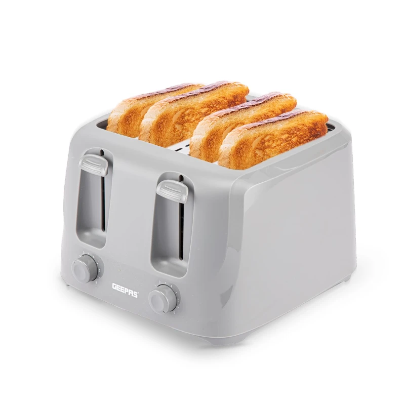 Image of Geepas 4 Slice Toaster Family Size Bread Toaster 6 Variable Browning Control 1400W Grey