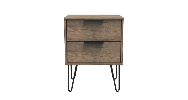 Image of Fuji 2 Drawer Bedside Cabinet In Vintage Oak (Ready Assembled)