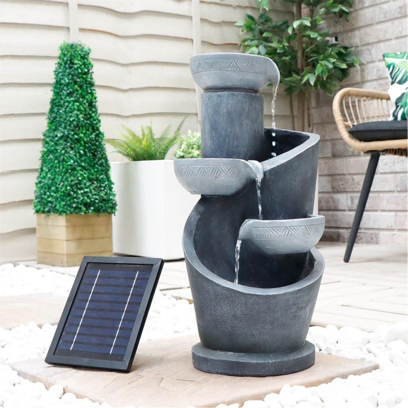 Image of Streetwize Solar Water Feature with Battery Backup - Tiered Slate-Effect Cascade Grey unisex One Size