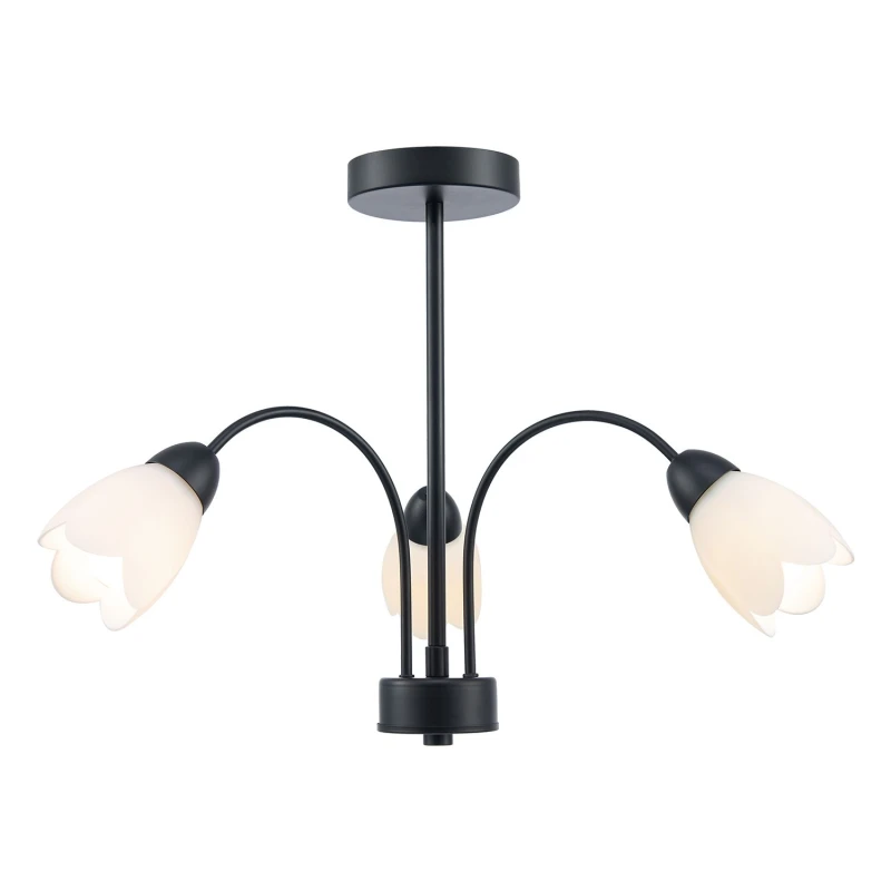 Image of Happy Homewares Contemporary Ceiling Lamp Fitting with Opal White Floral Petal Glass Shades in Black Unisex