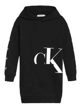 Image of Calvin Klein Jeans Girls Mini Monogram CK Hoodie Dress - Black, Size 10 Years, Women