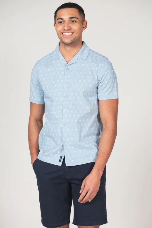 Image of Kensington Eastside Cotton Short Sleeve Button-Up Printed Shirt Blue male