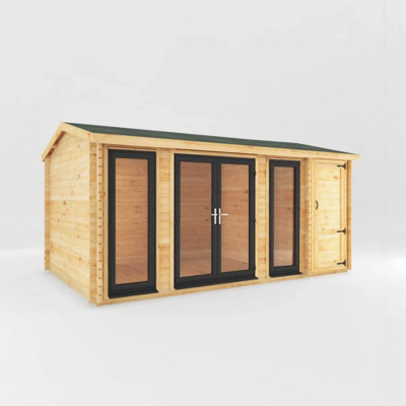 Image of Mercia 5.1 X 3 M Home Office Studio With Side Shed With White Upvc Windows And Doors - 44mm Timber - L313.3 X W515.5 X H259.5cm - Brown