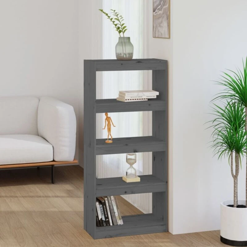 Image of VIDAXL Vidaxl - Book Cabinet/Room Divider Grey 60x30x135.5cm Solid Wood Pine 8720286608708