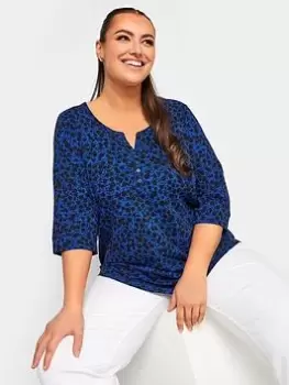 Image of Yours Pintuck Henley Aop Ditsy Blue Size 26-28, Women