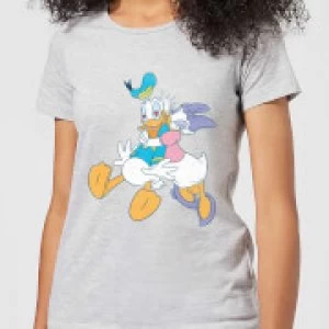 Image of Disney Mickey Mouse Donald Daisy Kiss Womens T-Shirt - Grey - M