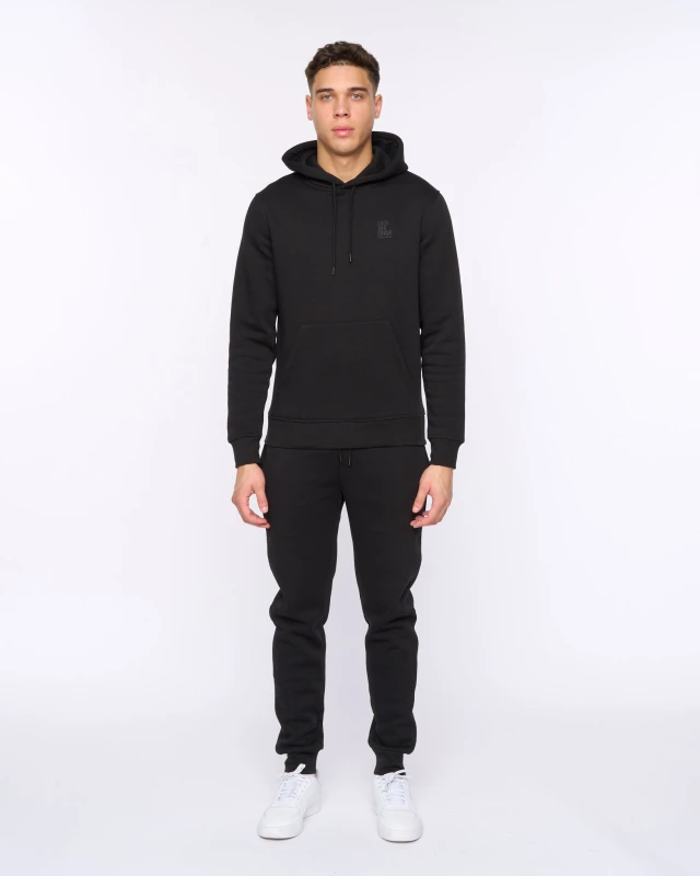 Image of Duck&Cover Merchell Mens Premium Cotton-Rich Hoodie & Cuffed Jogger Two Piece Set in Black Size: XL Black Male XL