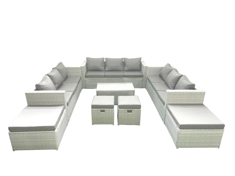 Image of Fimous 8 Pieces Rattan Garden Furniture Set Outdoor Garden Sofa Coffee Table Set with 4 Footstools Light Grey Mixed Light Grey