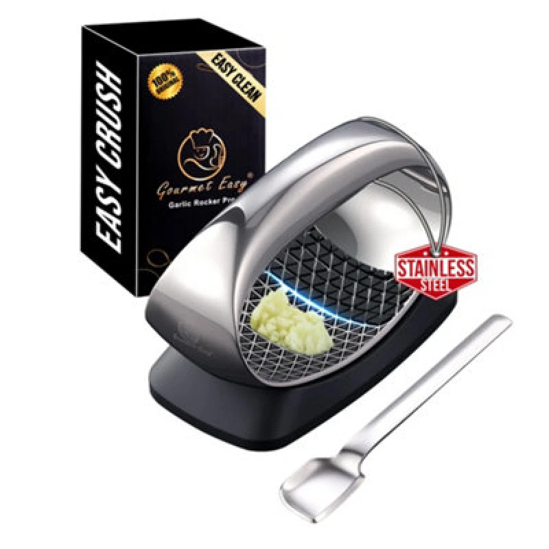 Image of Gourmet Easy Stainless Steel Garlic Rocker - Silver