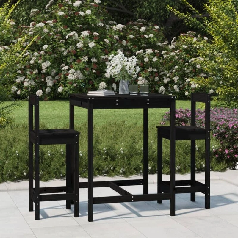 Image of VIDAXL 3 Piece Garden Bar Set Black Solid Wood Pine Vidaxl 8720845717049