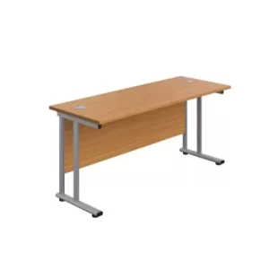 Image of 1200 X 800 Twin Upright Rectangular Desk Nova Oak-Silver