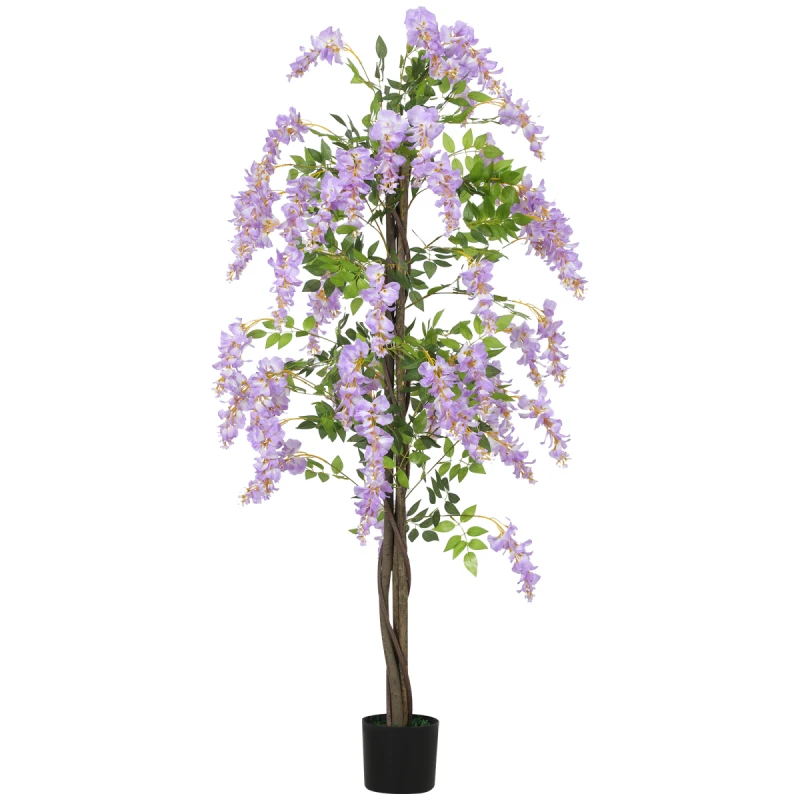 Image of HOMCOM HOMCOM Artificial Wisteria Flower with 756 Leaves and 54 Flowers, Purple Purple One Size Unisex 5063603790339