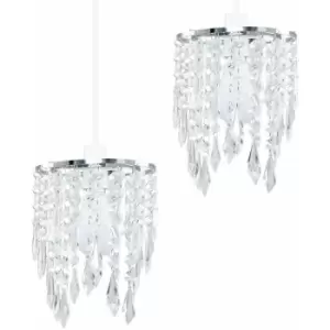 Image of Minisun - 2 x Chandelier Ceiling Pendant Light Shades with Clear Acrylic Jewel Droplets - No Bulbs