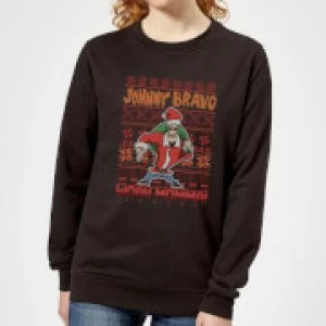 Image of Johnny Bravo Johnny Bravo Pattern Womens Christmas Sweatshirt - Black