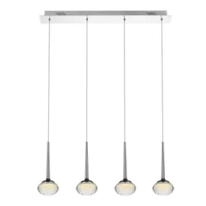 Image of Contemporary LED Bar Pendant Ceiling 4 Ball Light Chrome, Glass 3000K