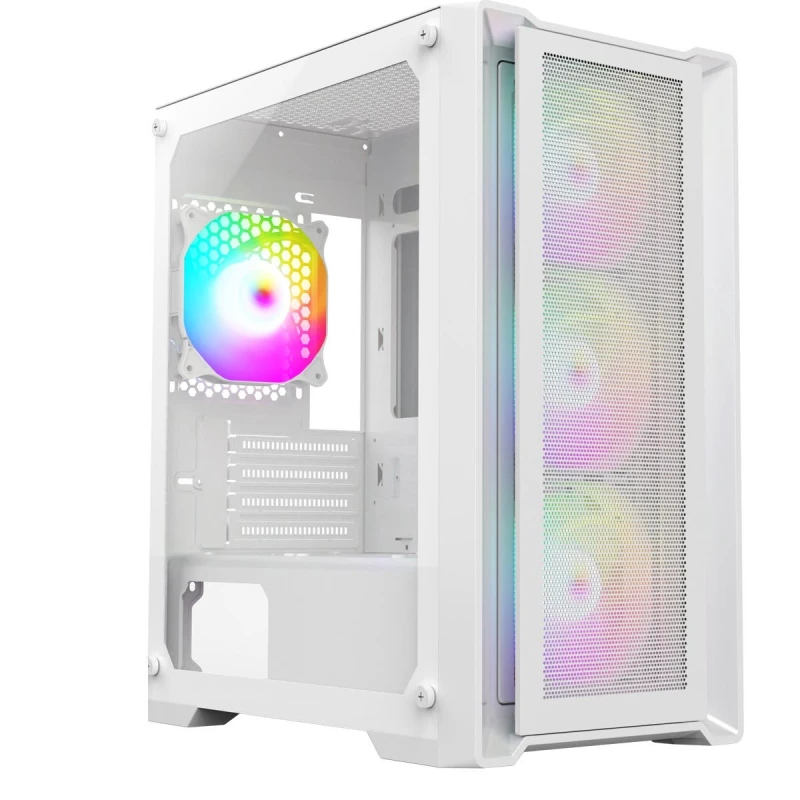 Image of CiT Vento Gaming Case w/ Glass Side Micro ATX Mesh Front 4 ARGB Fans ARGB Hub LED Button 280mm Radiator & 320mm GPU Support White