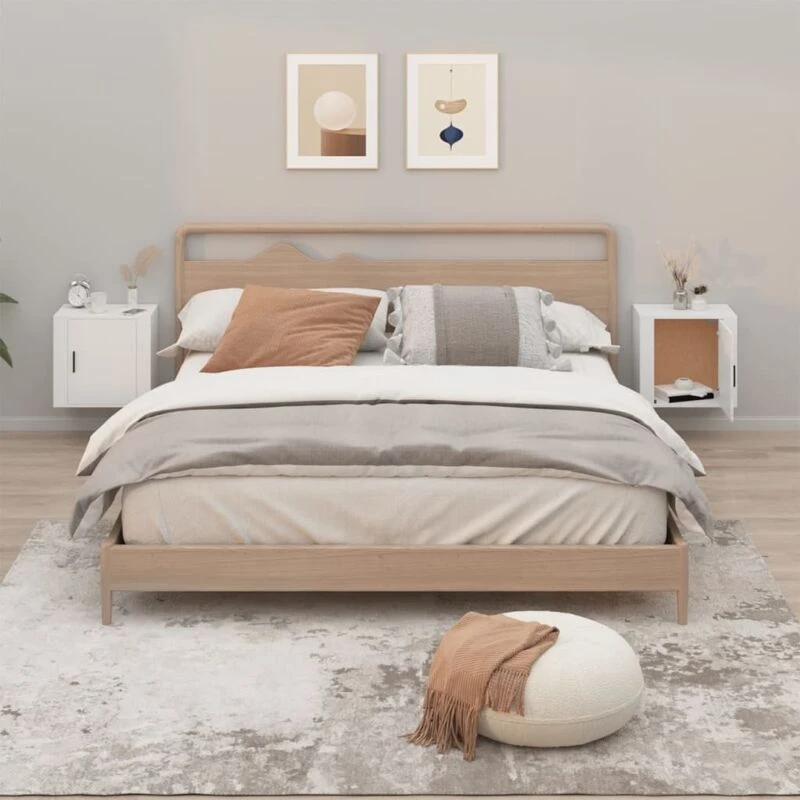 Image of Vidaxl Wall-mounted Bedside Cabinets 2 Pcs White 50X30X47 Cm, White 816865